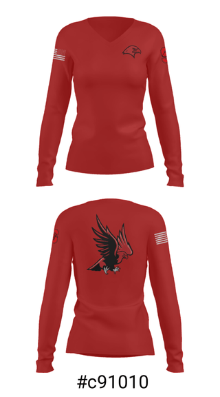 Women's Long Sleeve Vneck Shirt, Saranac Youth Wrestling Club - Redhawks, Wrestling, Teamtime, Team time, sublimation, custom sports apparel, team uniforms, spirit wear, spiritwear, sports uniforms, custom shirts, team store, custom team store, fundraiser sports, apparel fundraiser