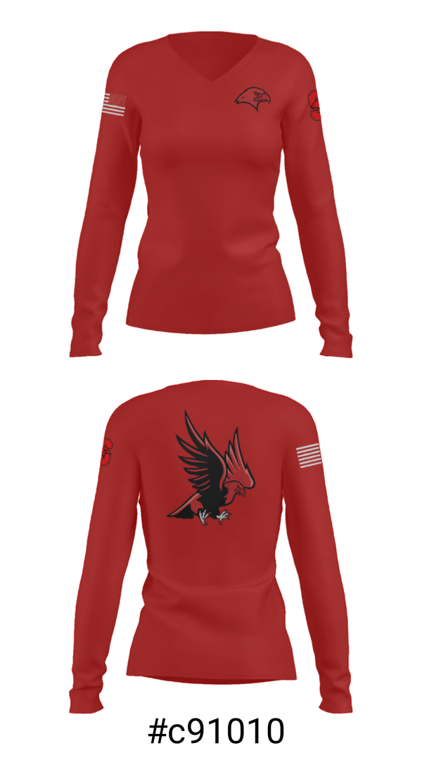 Women's Long Sleeve Vneck Shirt, Saranac Youth Wrestling Club - Redhawks, Wrestling, Teamtime, Team time, sublimation, custom sports apparel, team uniforms, spirit wear, spiritwear, sports uniforms, custom shirts, team store, custom team store, fundraiser sports, apparel fundraiser
