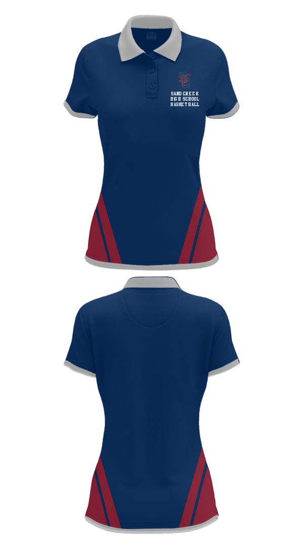 Women's Short Sleeve Performance Polo, Sand Creek High School Basketball, Men's Basketball, Teamtime, Team time, sublimation, custom sports apparel, team uniforms, spirit wear, spiritwear, sports uniforms, custom shirts, team store, custom team store, fundraiser sports, apparel fundraiser