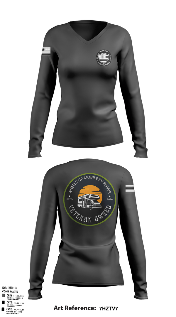 Women's Long Sleeve Vneck Shirt, Wheels Up Mobile RV RepairCullman County Dive TeamWheels Up Mobile RV Repair, , Teamtime, Team time, sublimation, custom sports apparel, team uniforms, spirit wear, spiritwear, sports uniforms, custom shirts, team store, custom team store, fundraiser sports, apparel fundraiser