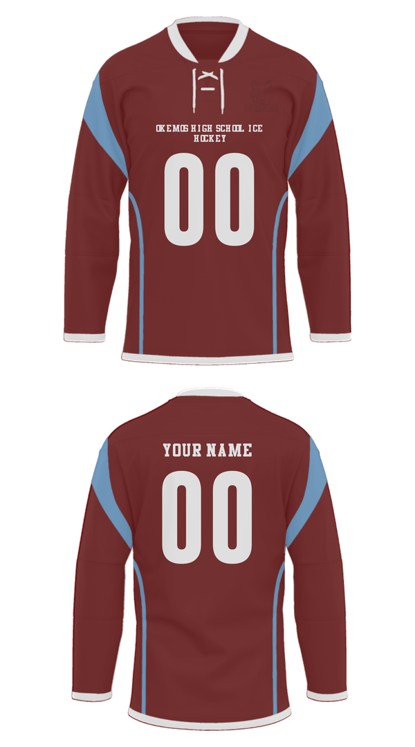 Hockey Jersey, Okemos High School Ice Hockey, Ice Hockey, Teamtime, Team time, sublimation, custom sports apparel, team uniforms, spirit wear, spiritwear, sports uniforms, custom shirts, team store, custom team store, fundraiser sports, apparel fundraiser