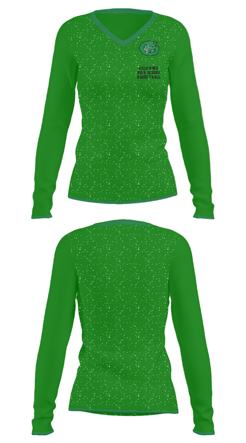 Women's Long Sleeve Vneck Shirt, Gold-Burg High School Basketball, Women's Basketball, Teamtime, Team time, sublimation, custom sports apparel, team uniforms, spirit wear, spiritwear, sports uniforms, custom shirts, team store, custom team store, fundraiser sports, apparel fundraiser