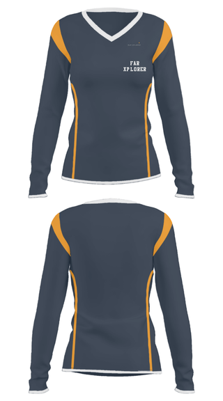 Women's Long Sleeve Vneck Shirt, Far Xplorer, , Teamtime, Team time, sublimation, custom sports apparel, team uniforms, spirit wear, spiritwear, sports uniforms, custom shirts, team store, custom team store, fundraiser sports, apparel fundraiser
