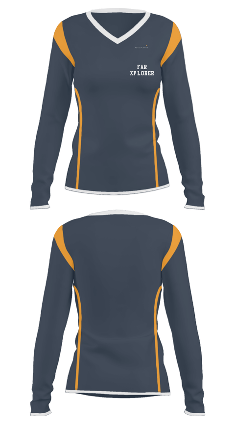 Women's Long Sleeve Vneck Shirt, Far Xplorer, , Teamtime, Team time, sublimation, custom sports apparel, team uniforms, spirit wear, spiritwear, sports uniforms, custom shirts, team store, custom team store, fundraiser sports, apparel fundraiser