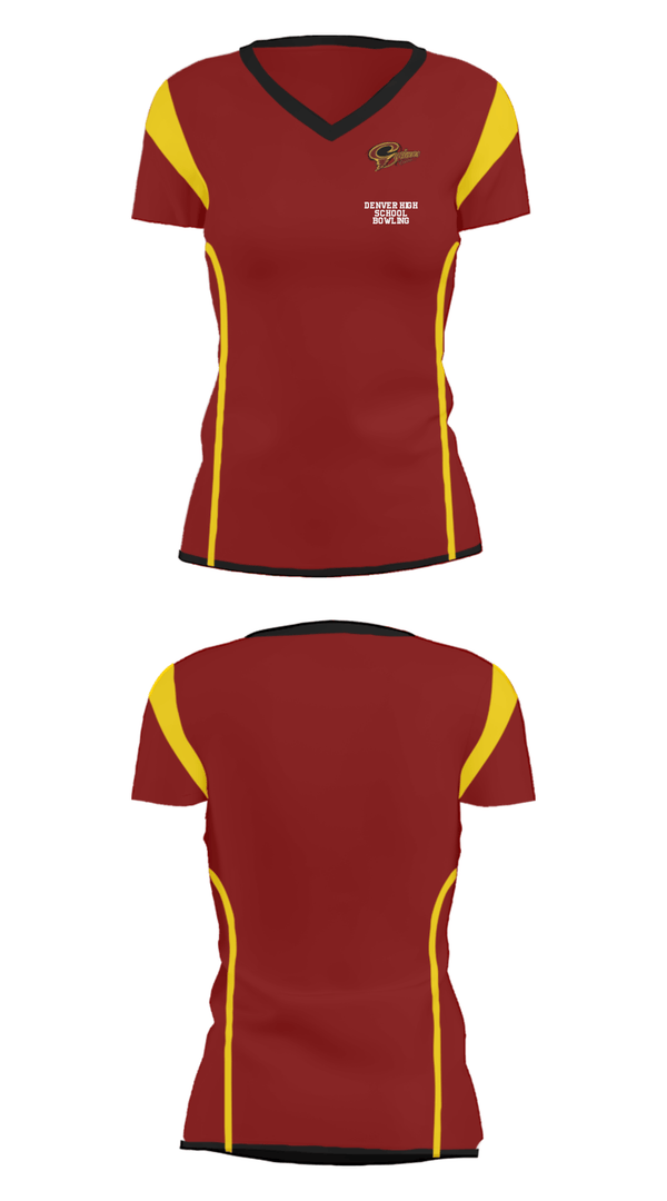 Women's Short Sleeve Vneck Shirt, Denver High School Bowling, Bowling, Teamtime, Team time, sublimation, custom sports apparel, team uniforms, spirit wear, spiritwear, sports uniforms, custom shirts, team store, custom team store, fundraiser sports, apparel fundraiser
