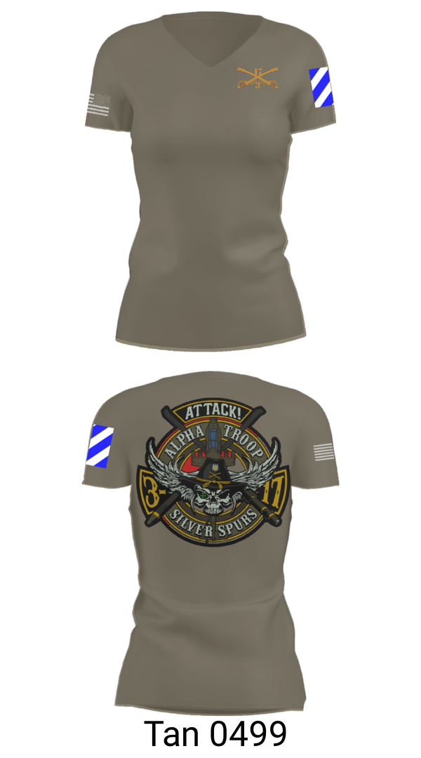 Women's Short Sleeve Vneck Shirt, A/3-17 ACS, Army, Teamtime, Team time, sublimation, custom sports apparel, team uniforms, spirit wear, spiritwear, sports uniforms, custom shirts, team store, custom team store, fundraiser sports, apparel fundraiser