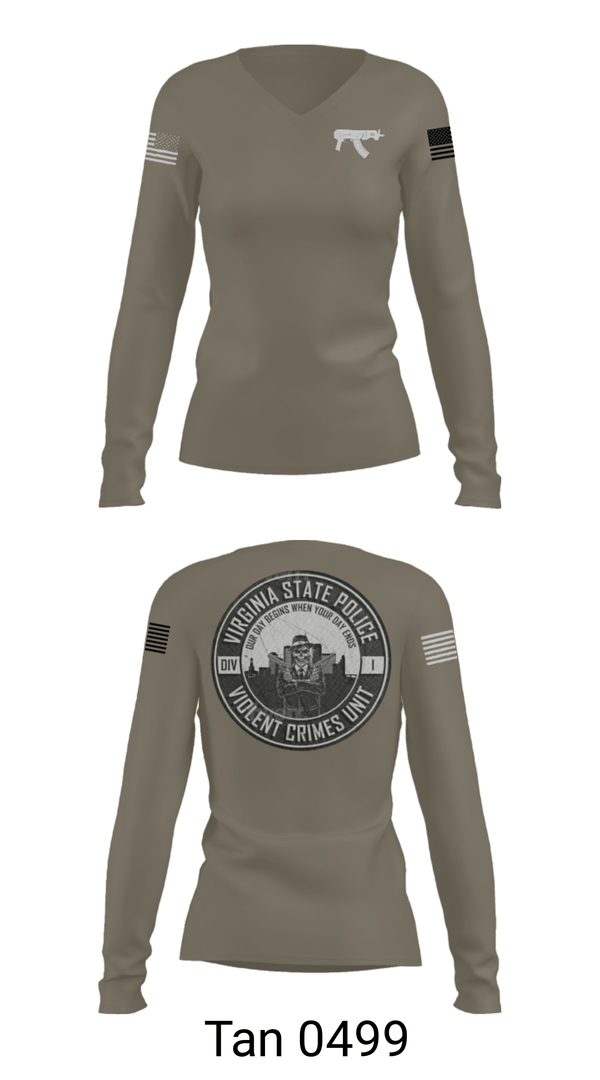 Women's Long Sleeve Vneck Shirt, Violent Crimes Unit, Police, Teamtime, Team time, sublimation, custom sports apparel, team uniforms, spirit wear, spiritwear, sports uniforms, custom shirts, team store, custom team store, fundraiser sports, apparel fundraiser