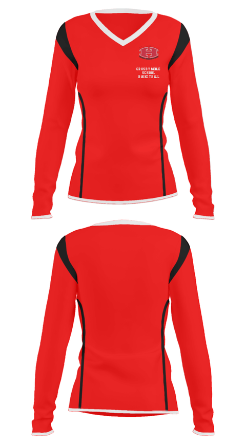 Women's Long Sleeve Vneck Shirt, Crosby Middle School Basketball, Women's Basketball, Teamtime, Team time, sublimation, custom sports apparel, team uniforms, spirit wear, spiritwear, sports uniforms, custom shirts, team store, custom team store, fundraiser sports, apparel fundraiser