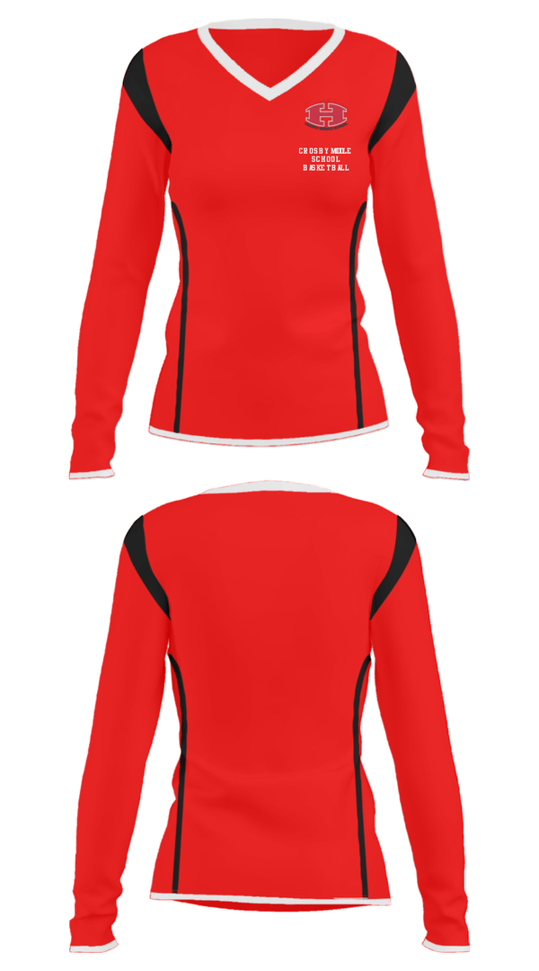 Women's Long Sleeve Vneck Shirt, Crosby Middle School Basketball, Women's Basketball, Teamtime, Team time, sublimation, custom sports apparel, team uniforms, spirit wear, spiritwear, sports uniforms, custom shirts, team store, custom team store, fundraiser sports, apparel fundraiser