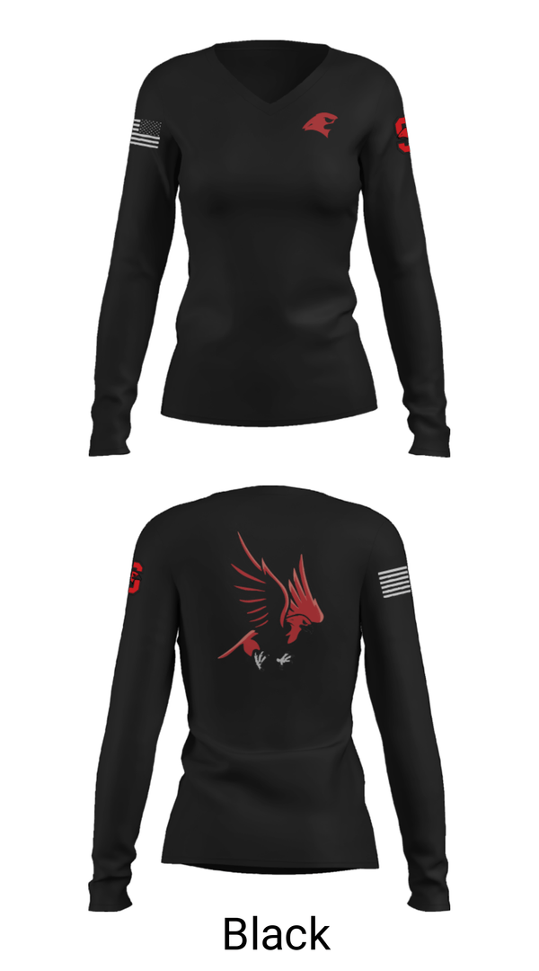 Women's Long Sleeve Vneck Shirt, Saranac Youth Wrestling Club - Redhawks, Wrestling, Teamtime, Team time, sublimation, custom sports apparel, team uniforms, spirit wear, spiritwear, sports uniforms, custom shirts, team store, custom team store, fundraiser sports, apparel fundraiser