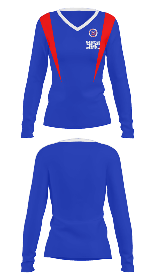 Women's Long Sleeve Vneck Shirt, Montgomery County High School Basketball, Men's Basketball, Teamtime, Team time, sublimation, custom sports apparel, team uniforms, spirit wear, spiritwear, sports uniforms, custom shirts, team store, custom team store, fundraiser sports, apparel fundraiser