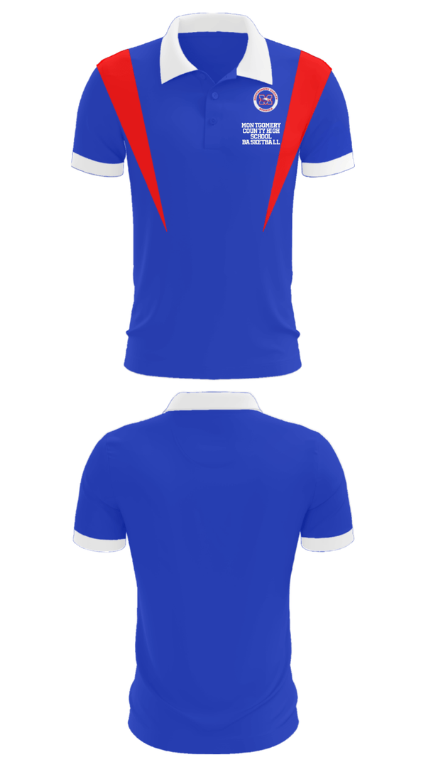 Short Sleeve Performance Polo, Montgomery County High School Basketball, Men's Basketball, Teamtime, Team time, sublimation, custom sports apparel, team uniforms, spirit wear, spiritwear, sports uniforms, custom shirts, team store, custom team store, fundraiser sports, apparel fundraiser
