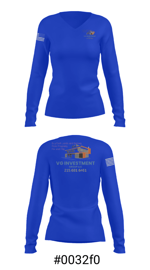 Women's Long Sleeve Vneck Shirt, VG Investment Group LLC, , Teamtime, Team time, sublimation, custom sports apparel, team uniforms, spirit wear, spiritwear, sports uniforms, custom shirts, team store, custom team store, fundraiser sports, apparel fundraiser