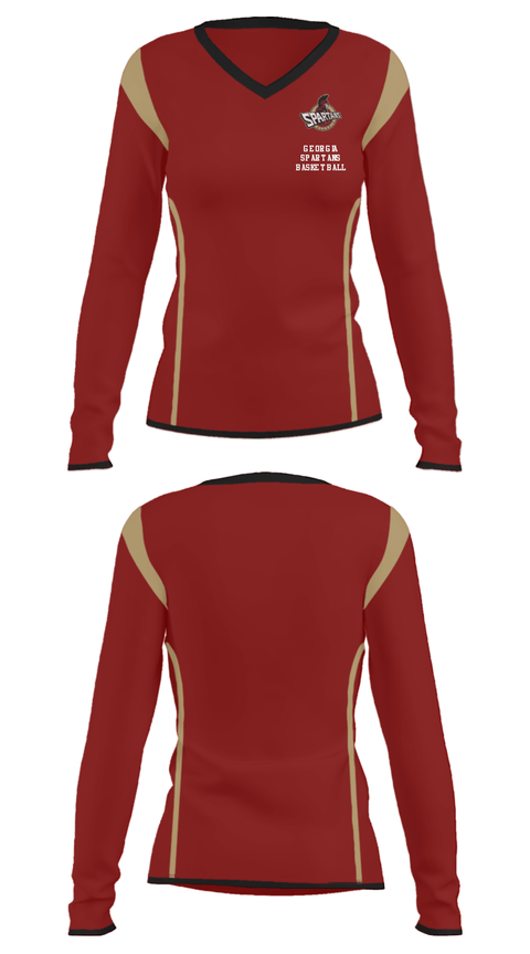 Women's Long Sleeve Vneck Shirt, Georgia Spartans Basketball, Men's Basketball, Teamtime, Team time, sublimation, custom sports apparel, team uniforms, spirit wear, spiritwear, sports uniforms, custom shirts, team store, custom team store, fundraiser sports, apparel fundraiser
