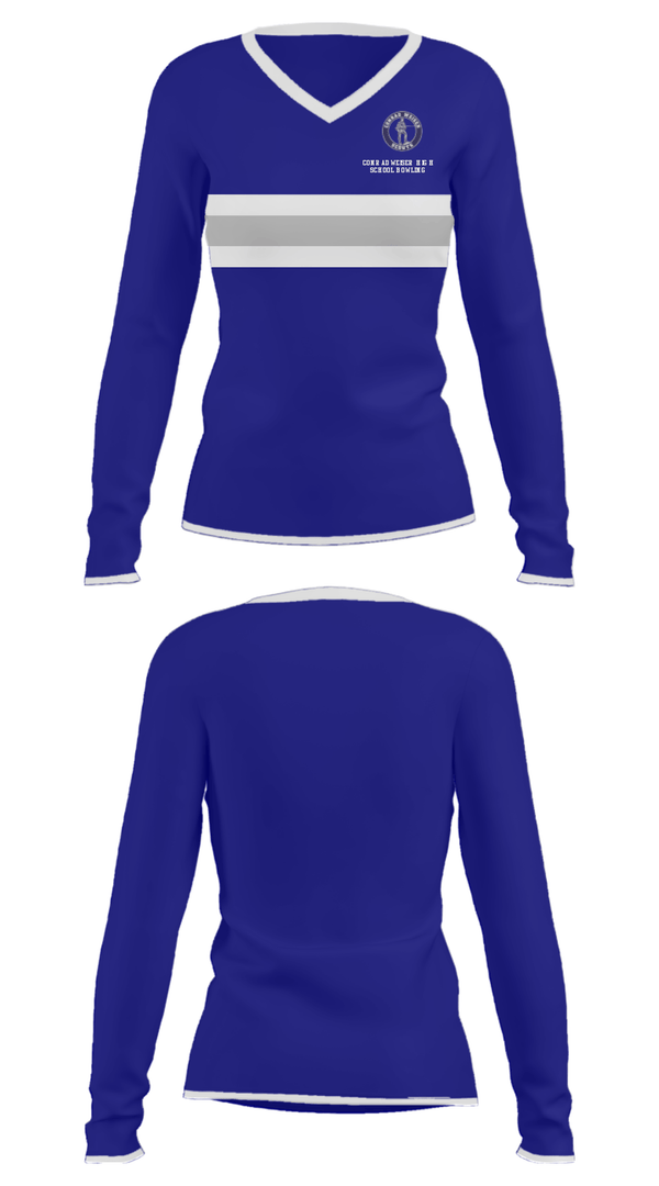 Women's Long Sleeve Vneck Shirt, Conrad Weiser High School Bowling, Bowling, Teamtime, Team time, sublimation, custom sports apparel, team uniforms, spirit wear, spiritwear, sports uniforms, custom shirts, team store, custom team store, fundraiser sports, apparel fundraiser
