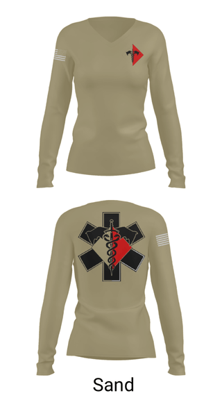 Women's Long Sleeve Vneck Shirt, 307th Medics, Army, Teamtime, Team time, sublimation, custom sports apparel, team uniforms, spirit wear, spiritwear, sports uniforms, custom shirts, team store, custom team store, fundraiser sports, apparel fundraiser