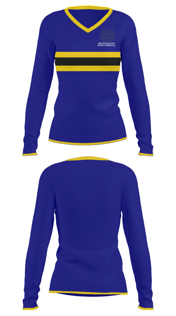 Women's Long Sleeve Vneck Shirt, West Seattle High School Basketball, Women's Basketball, Teamtime, Team time, sublimation, custom sports apparel, team uniforms, spirit wear, spiritwear, sports uniforms, custom shirts, team store, custom team store, fundraiser sports, apparel fundraiser