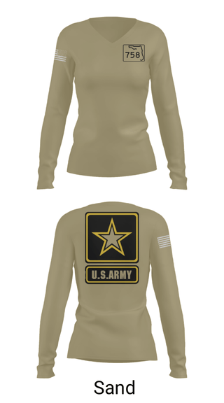 Women's Long Sleeve Vneck Shirt, 758 maintenance company, Army, Teamtime, Team time, sublimation, custom sports apparel, team uniforms, spirit wear, spiritwear, sports uniforms, custom shirts, team store, custom team store, fundraiser sports, apparel fundraiser