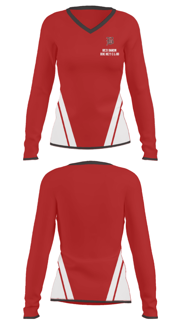Women's Long Sleeve Vneck Shirt, Red Baron Hockey Club, Ice Hockey, Teamtime, Team time, sublimation, custom sports apparel, team uniforms, spirit wear, spiritwear, sports uniforms, custom shirts, team store, custom team store, fundraiser sports, apparel fundraiser