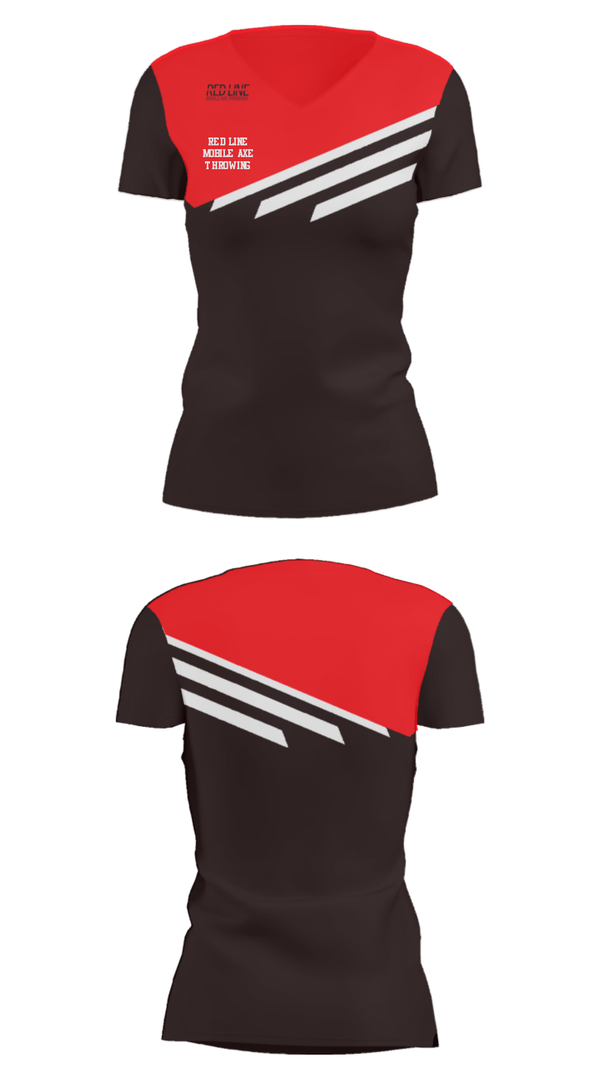 Women's Short Sleeve Vneck Shirt, Red Line Mobile Axe Throwing, , Teamtime, Team time, sublimation, custom sports apparel, team uniforms, spirit wear, spiritwear, sports uniforms, custom shirts, team store, custom team store, fundraiser sports, apparel fundraiser