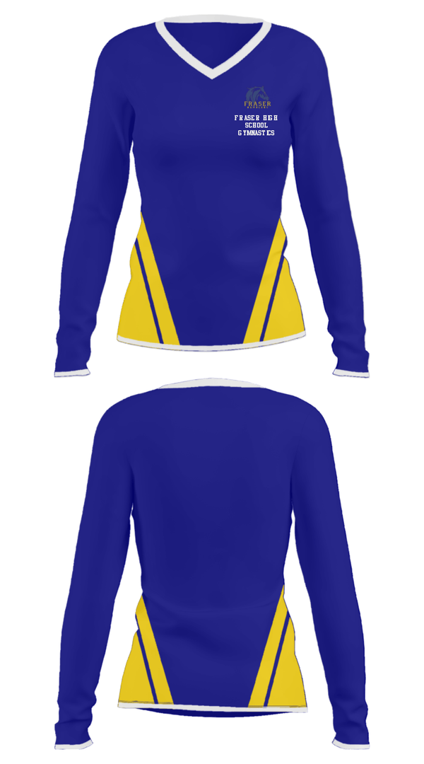 Women's Long Sleeve Vneck Shirt, Fraser High School Gymnastics, Spirit Store, Teamtime, Team time, sublimation, custom sports apparel, team uniforms, spirit wear, spiritwear, sports uniforms, custom shirts, team store, custom team store, fundraiser sports, apparel fundraiser