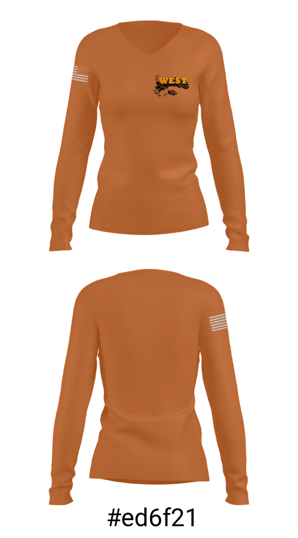 Women's Long Sleeve Vneck Shirt, West High School Gymnastics, Spirit Store, Teamtime, Team time, sublimation, custom sports apparel, team uniforms, spirit wear, spiritwear, sports uniforms, custom shirts, team store, custom team store, fundraiser sports, apparel fundraiser