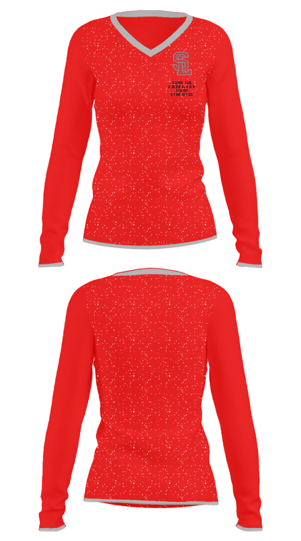 Women's Long Sleeve Vneck Shirt, Silver Lake Regional High School Gymnastics, Spirit Store, Teamtime, Team time, sublimation, custom sports apparel, team uniforms, spirit wear, spiritwear, sports uniforms, custom shirts, team store, custom team store, fundraiser sports, apparel fundraiser