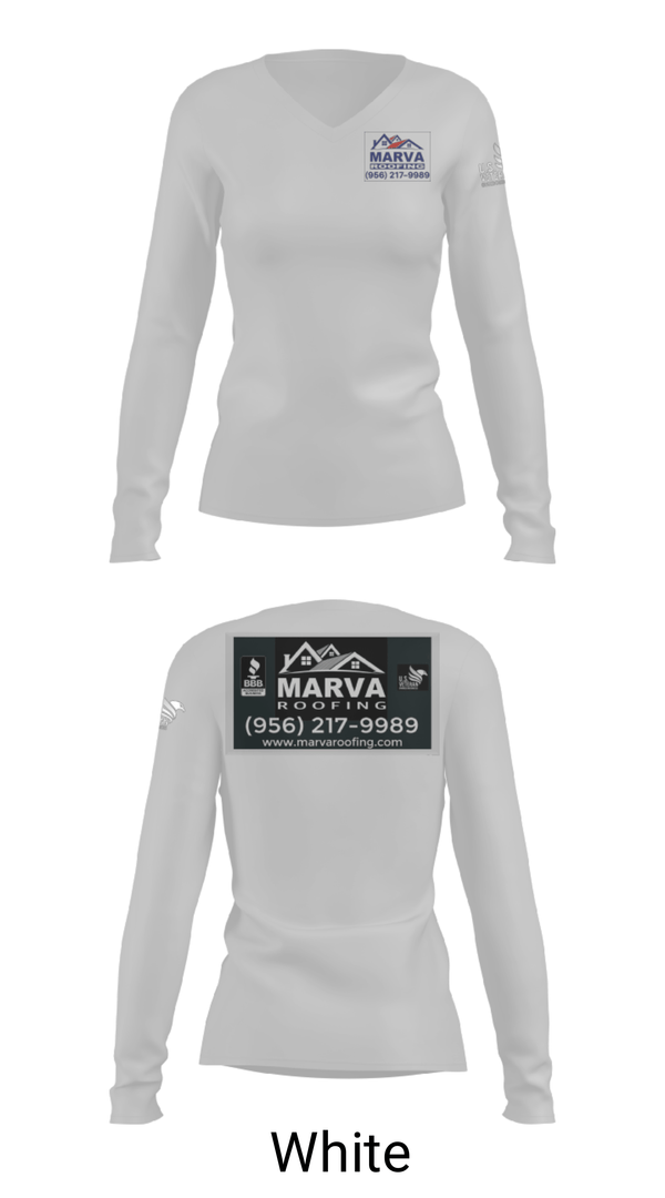 Women's Long Sleeve Vneck Shirt, Marva Roofing, , Teamtime, Team time, sublimation, custom sports apparel, team uniforms, spirit wear, spiritwear, sports uniforms, custom shirts, team store, custom team store, fundraiser sports, apparel fundraiser