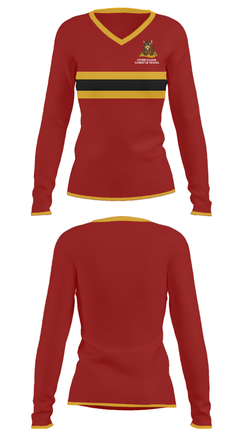 Women's Long Sleeve Vneck Shirt, Eutimio Salazar Elementary School, Spirit Store, Teamtime, Team time, sublimation, custom sports apparel, team uniforms, spirit wear, spiritwear, sports uniforms, custom shirts, team store, custom team store, fundraiser sports, apparel fundraiser