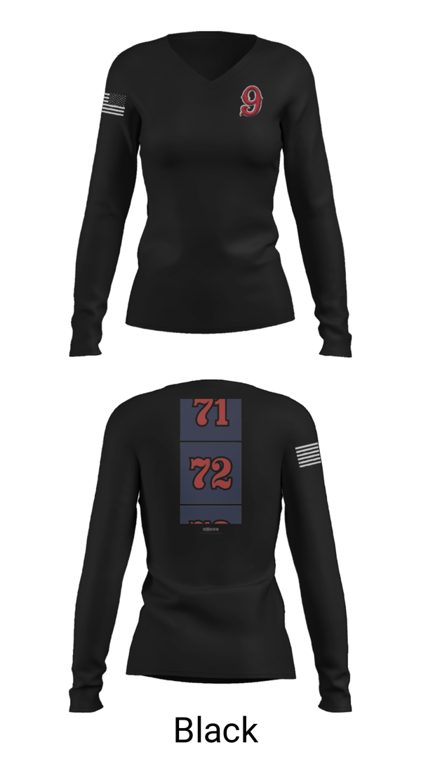 Women's Long Sleeve Vneck Shirt, Vacaville fire, Fire Department, Teamtime, Team time, sublimation, custom sports apparel, team uniforms, spirit wear, spiritwear, sports uniforms, custom shirts, team store, custom team store, fundraiser sports, apparel fundraiser