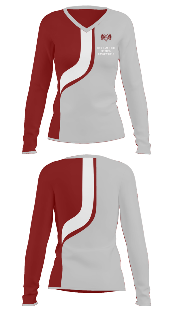 Women's Long Sleeve Vneck Shirt, Gorham High School Basketball, Women's Basketball, Teamtime, Team time, sublimation, custom sports apparel, team uniforms, spirit wear, spiritwear, sports uniforms, custom shirts, team store, custom team store, fundraiser sports, apparel fundraiser