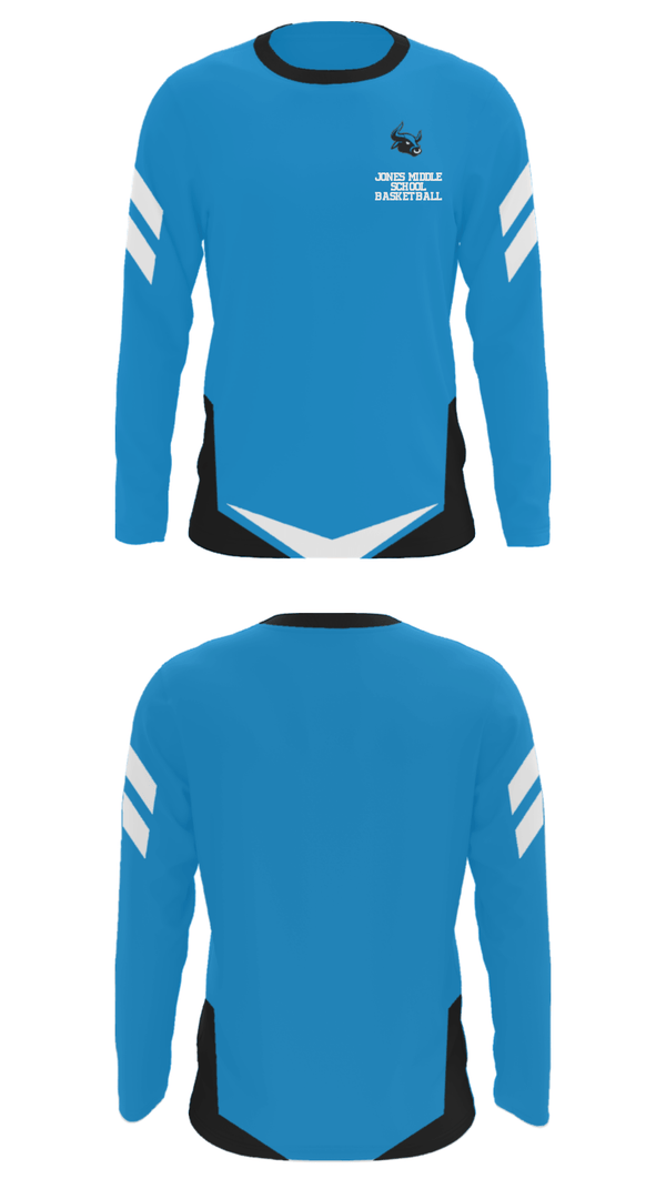 Long Sleeve Performance Shirt, Jones Middle School Basketball, Men's Basketball, Teamtime, Team time, sublimation, custom sports apparel, team uniforms, spirit wear, spiritwear, sports uniforms, custom shirts, team store, custom team store, fundraiser sports, apparel fundraiser