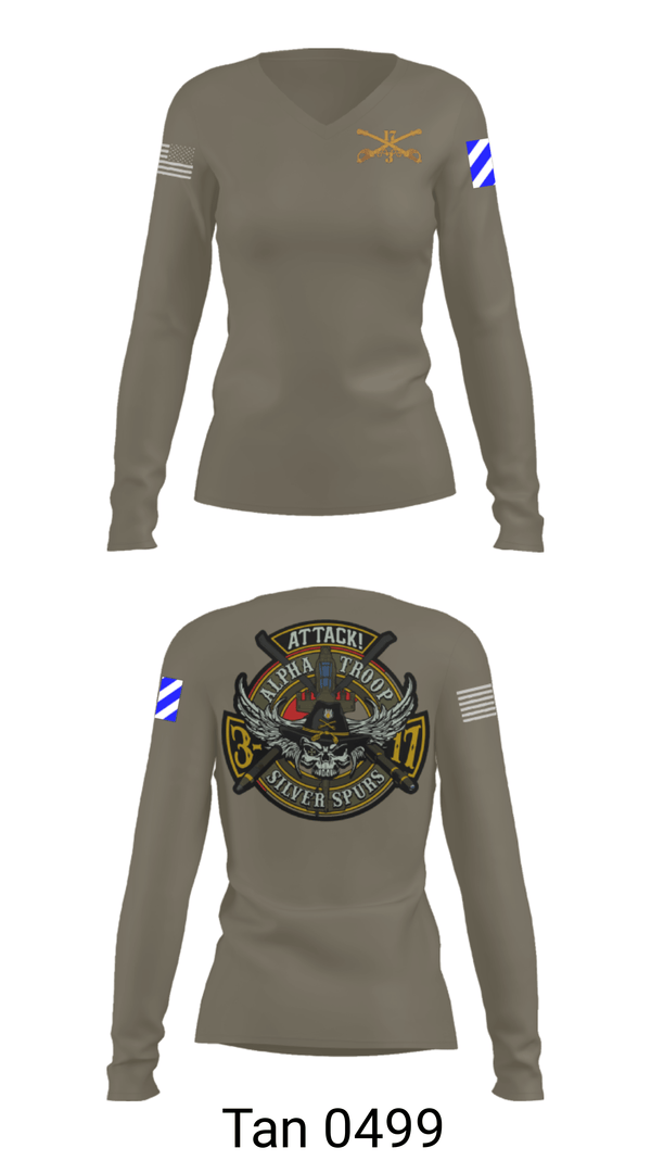 Women's Long Sleeve Vneck Shirt, A/3-17 ACS, Army, Teamtime, Team time, sublimation, custom sports apparel, team uniforms, spirit wear, spiritwear, sports uniforms, custom shirts, team store, custom team store, fundraiser sports, apparel fundraiser