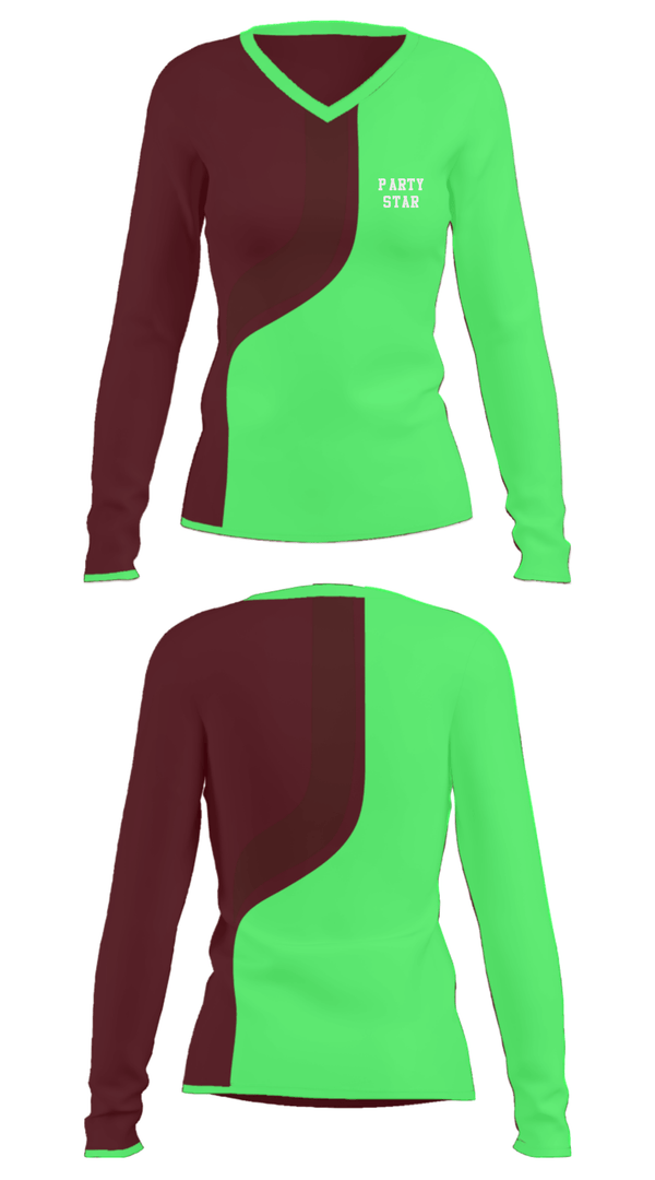 Women's Long Sleeve Vneck Shirt, Party star, , Teamtime, Team time, sublimation, custom sports apparel, team uniforms, spirit wear, spiritwear, sports uniforms, custom shirts, team store, custom team store, fundraiser sports, apparel fundraiser