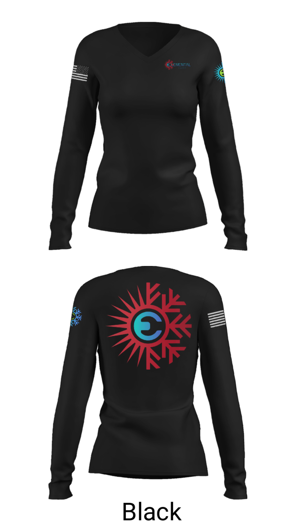 Women's Long Sleeve Vneck Shirt, Elemental HVAC, , Teamtime, Team time, sublimation, custom sports apparel, team uniforms, spirit wear, spiritwear, sports uniforms, custom shirts, team store, custom team store, fundraiser sports, apparel fundraiser