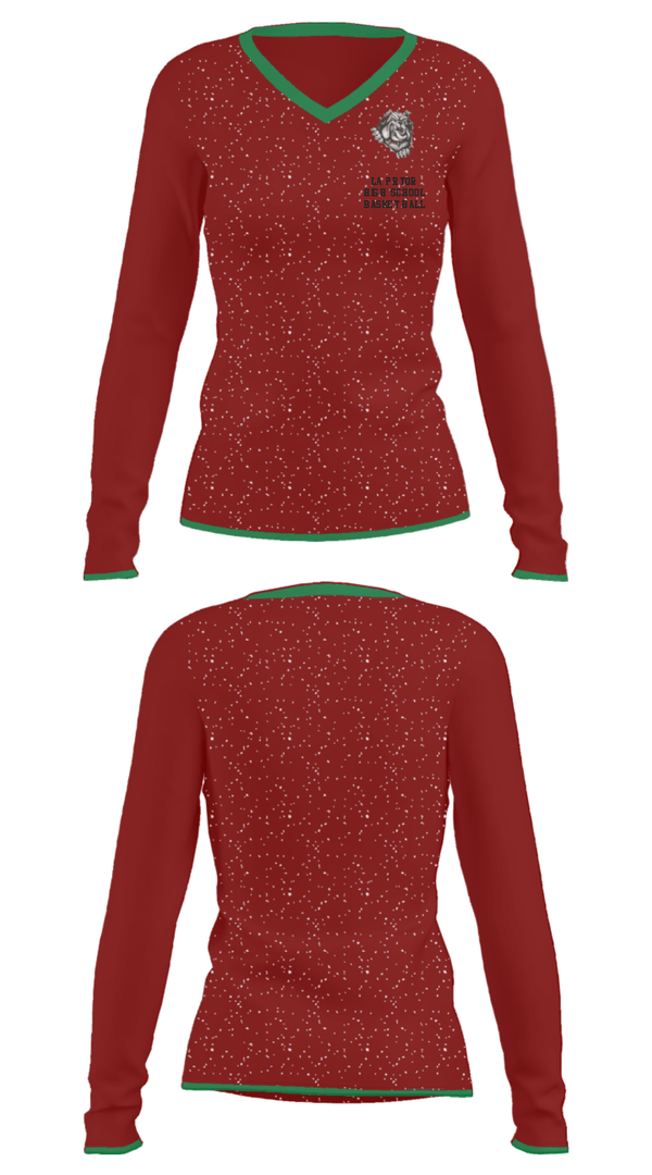 Women's Long Sleeve Vneck Shirt, La Pryor High School Basketball, Men's Basketball, Teamtime, Team time, sublimation, custom sports apparel, team uniforms, spirit wear, spiritwear, sports uniforms, custom shirts, team store, custom team store, fundraiser sports, apparel fundraiser