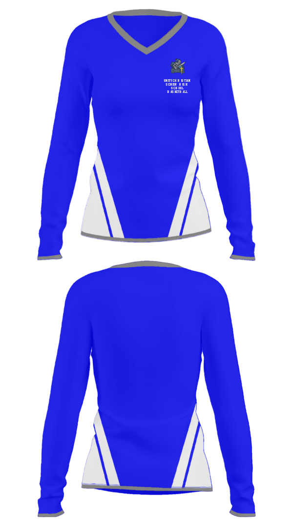 Women's Long Sleeve Vneck Shirt, Unity Christian Senior High School Basketball, Women's Basketball, Teamtime, Team time, sublimation, custom sports apparel, team uniforms, spirit wear, spiritwear, sports uniforms, custom shirts, team store, custom team store, fundraiser sports, apparel fundraiser