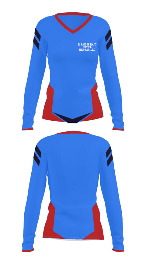 Women's Long Sleeve Vneck Shirt, R and R 24/7 Diesel Repair LLC, , Teamtime, Team time, sublimation, custom sports apparel, team uniforms, spirit wear, spiritwear, sports uniforms, custom shirts, team store, custom team store, fundraiser sports, apparel fundraiser