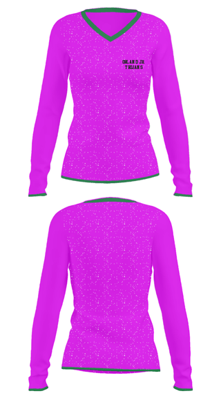 Women's Long Sleeve Vneck Shirt, Orland Jr. Trojans, Spirit Store, Teamtime, Team time, sublimation, custom sports apparel, team uniforms, spirit wear, spiritwear, sports uniforms, custom shirts, team store, custom team store, fundraiser sports, apparel fundraiser