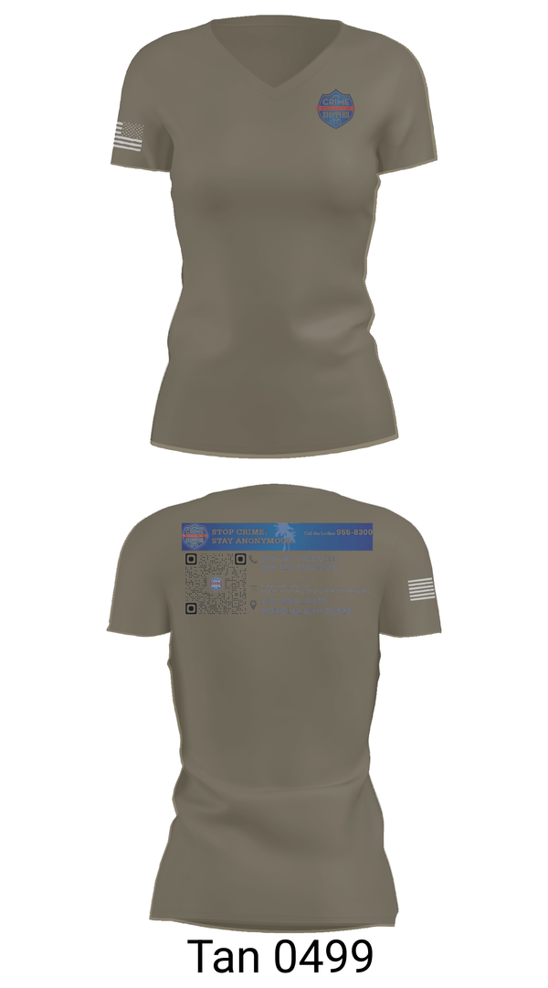 Womens Short Sleeve Vneck Shirt, CrimeStoppers Honolulu, Police, Teamtime, Team time, sublimation, custom sports apparel, team uniforms, spirit wear, spiritwear, sports uniforms, custom shirts, team store, custom team store, fundraiser sports, apparel fundraiser