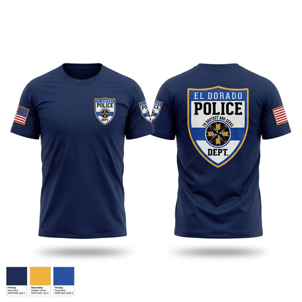 Old School Cotton Feel Shirt, El dorado Police Department, Police, Teamtime, Team time, sublimation, custom sports apparel, team uniforms, spirit wear, spiritwear, sports uniforms, custom shirts, team store, custom team store, fundraiser sports, apparel fundraiser