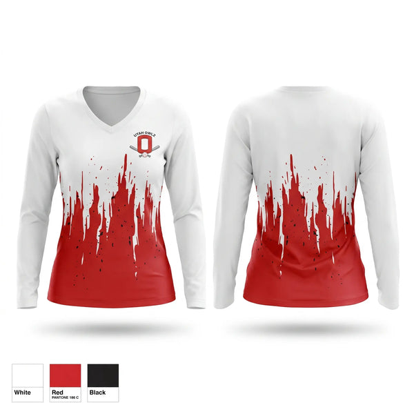 Womens Long Sleeve Vneck Shirt, Utah Owlz, Baseball, Teamtime, Team time, sublimation, custom sports apparel, team uniforms, spirit wear, spiritwear, sports uniforms, custom shirts, team store, custom team store, fundraiser sports, apparel fundraiser