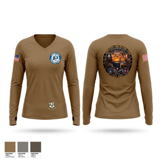Womens Long Sleeve Vneck Shirt, 143rd RSG, Army, Teamtime, Team time, sublimation, custom sports apparel, team uniforms, spirit wear, spiritwear, sports uniforms, custom shirts, team store, custom team store, fundraiser sports, apparel fundraiser