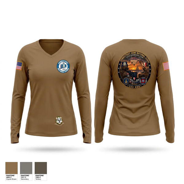 Womens Long Sleeve Vneck Shirt, 143rd RSG, Army, Teamtime, Team time, sublimation, custom sports apparel, team uniforms, spirit wear, spiritwear, sports uniforms, custom shirts, team store, custom team store, fundraiser sports, apparel fundraiser