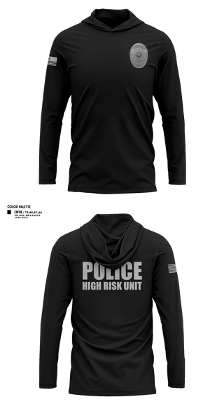 Long Sleeve Performance Shirt with hood, Police High Risk Unit, Police, Teamtime, Team time, sublimation, custom sports apparel, team uniforms, spirit wear, spiritwear, sports uniforms, custom shirts, team store, custom team store, fundraiser sports, apparel fundraiser
