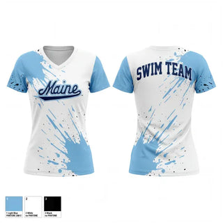 Womens Short Sleeve Vneck Shirt, Umaine Club Swim, Swimming, Teamtime, Team time, sublimation, custom sports apparel, team uniforms, spirit wear, spiritwear, sports uniforms, custom shirts, team store, custom team store, fundraiser sports, apparel fundraiser