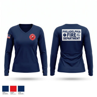 Womens Long Sleeve Vneck Shirt, Engine 10/Ladder 11/Battalion 1, Fire Department, Teamtime, Team time, sublimation, custom sports apparel, team uniforms, spirit wear, spiritwear, sports uniforms, custom shirts, team store, custom team store, fundraiser sports, apparel fundraiser