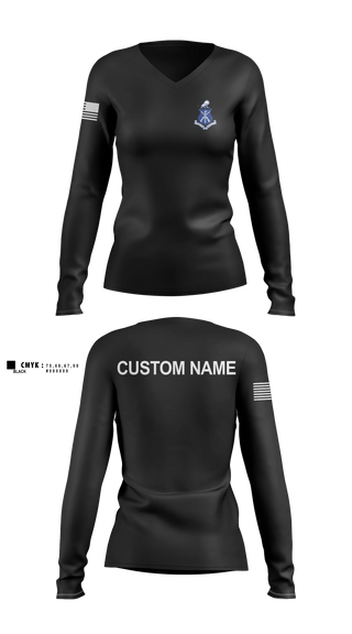 Womens Long Sleeve Vneck Shirt, Pershing Rifles, National Guard, Teamtime, Team time, sublimation, custom sports apparel, team uniforms, spirit wear, spiritwear, sports uniforms, custom shirts, team store, custom team store, fundraiser sports, apparel fundraiser
