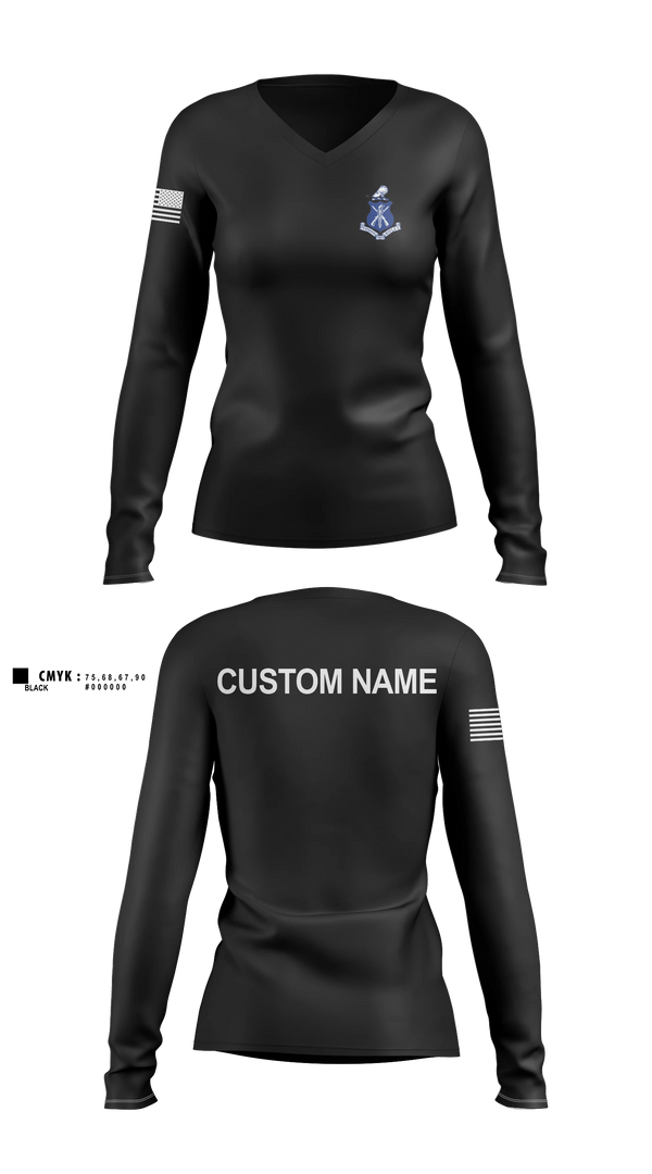 Womens Long Sleeve Vneck Shirt, Pershing Rifles, National Guard, Teamtime, Team time, sublimation, custom sports apparel, team uniforms, spirit wear, spiritwear, sports uniforms, custom shirts, team store, custom team store, fundraiser sports, apparel fundraiser