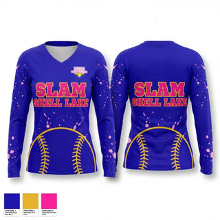 Womens Long Sleeve Vneck Shirt, Slam, Softball, Teamtime, Team time, sublimation, custom sports apparel, team uniforms, spirit wear, spiritwear, sports uniforms, custom shirts, team store, custom team store, fundraiser sports, apparel fundraiser